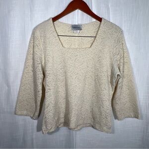 Fashion Bug Lace Floral Cream Square Neck 1/4 Sleeve Top Sz XL